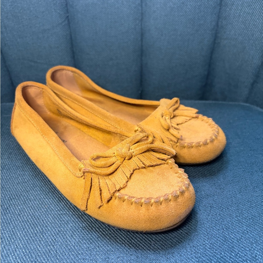 Minnetonka Mustard Yellow Suede Flats